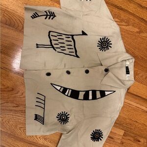 Kenar Cream Blouse with Black Embroidery